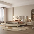 Cozy White Wooden Children's Bed with Slatted Headboard Pink Pillows Plush Toy and Nightstand Lamp