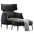 Modern Beige Leather Leisure Chair With Ottoman Dark Legs And Geometric Pattern Blanket