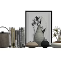 Modern Decorative Ornament Set With Books Framed Art Woven Vase And Potted Plant