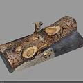 Natural Wood Log On Rustic Stone Slab With Axe And Textured Surface 3d model