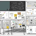 Creative Design Project Display Boards Featuring Charts Notes And Sketches 3d model