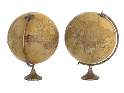 Vintage Globe Decorative Ornament Set With Brass Base And Antique Map Design 3d model
