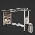 Bus Shelter With Canopy Bench Advertisement Board And Trash Can 3d model