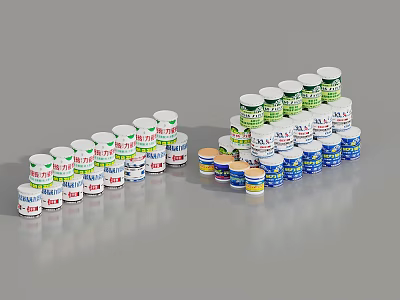 Industrial Equipment Containers Stacked Neatly With Multiple Layers And Colorful Labels 3d model