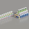 Industrial Equipment Containers Stacked Neatly With Multiple Layers And Colorful Labels