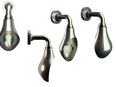 Modern Chrome Wall Lamps With Curved Arms And Transparent Shades For Home Decor 3d model