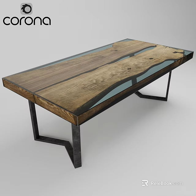 Functional Desk with Wooden Top Glass Inlay and Metal Legs Modern Design 3d model 