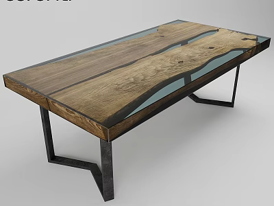 Functional Desk with Wooden Top Glass Inlay and Metal Legs Modern Design 3d model