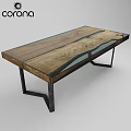 Functional Desk with Wooden Top Glass Inlay and Metal Legs Modern Design