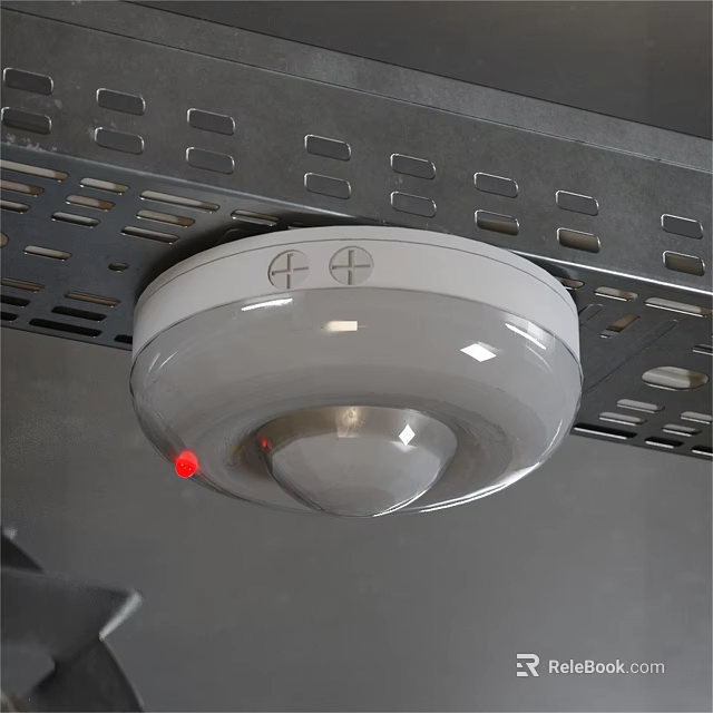 White Smoke Detector Mounted On Metal Bracket With Red Indicator Light 3d model 