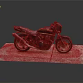 Black and Yellow Striped Motorcycle Parked on Gray Mat with Dark Background