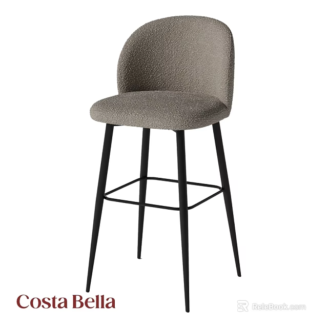 Single Gray Velvet Bar Stool With Black Metal Legs Modern Design 3d model 