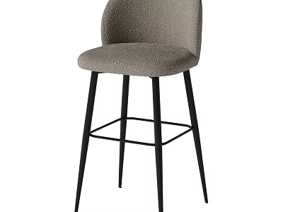 Single Gray Velvet Bar Stool With Black Metal Legs Modern Design 3d model