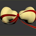 Shiny Golden Bells with Red Bow against Dark Background and Reflection 3d model