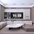 Modern Living Dining Room Interior With Marble Coffee Table Sofa And TV Cabinet Decor