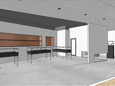 Modern Jewelry Store Interior With Glass Display Cases Wooden Shelves And Ceiling Lighting 3d model