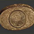 Intricately Carved Brown Container With Landscape Scenery Buildings Detailed Lid And Traditional Artwork