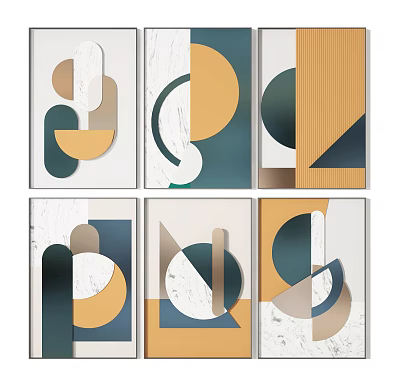Abstract Paintings With Geometric Shapes Warm Hues Marble Texture And Modern Design 3d model