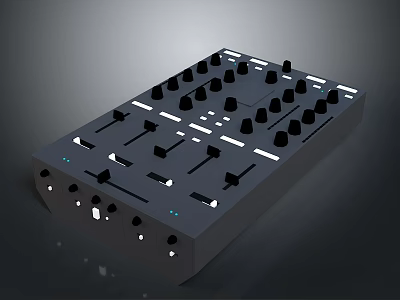 Professional DJ Mixer Electronic Control Panel with Multiple Knobs Faders And LED Indicators 3d model