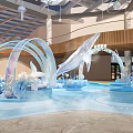 Frozen Themed Indoor Decoration With Blue White Elements Ice Sculpture Arch And Hanging Lamps