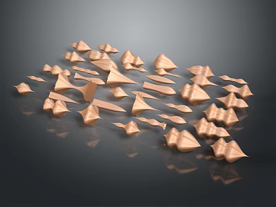 Copper Colored Origami Decorative Ornament Set on Black Reflective Surface with Modern Design 3d model