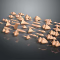 Copper Colored Origami Decorative Ornament Set on Black Reflective Surface with Modern Design