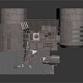 Futuristic Industrial Structure With Circular Portals Metal Platforms And Mechanical Components