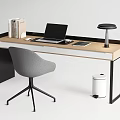 Modern Wooden Desk With Laptop Books Lamp Gray Chair And Black Legs