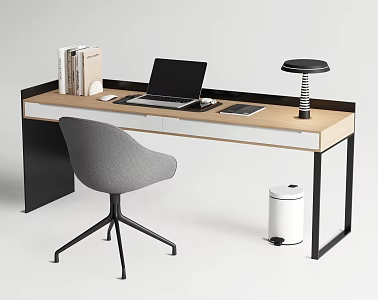 Desk and Chair Combination Leisure Chair Laptop Table Lamp 3d model
