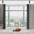 Layered Sheer and Solid Curtains in Neutral Tones for Living Room Window City View