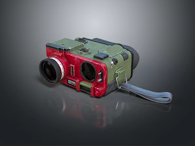 Vintage Digital Camera Featuring Green Red Design Lens Buttons And Gray Strap 3d model