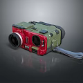 Vintage Digital Camera Featuring Green Red Design Lens Buttons And Gray Strap 3d model