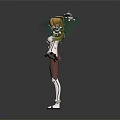 Futuristic Blonde Haired Character With Green White Outfit And Creature Inspired Floating Rings