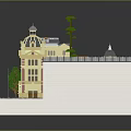 Classical Architectural Model With Trees Fountain Square And Exterior Design Details