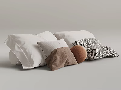 Soft Bedroom Pillow Set With White Linen Cushions Brown Accents And Geometric Patterns 3d model