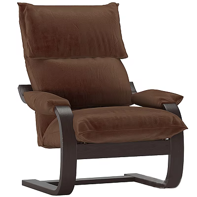 Comfortable Brown Velvet Single Seater Sofa With Wooden Armrests And Elegant Design 3d model