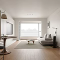 Modern Living and Dining Room Interior With Sofa Dining Table TV and Wooden Floor