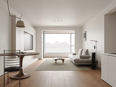 Modern Living and Dining Room Interior With Sofa Dining Table TV and Wooden Floor 3d model