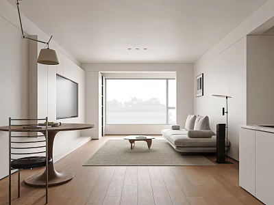 Modern Minimalist Restaurant Open Kitchen Vertical Hall No Main Light Chinese Neat End View 3d model