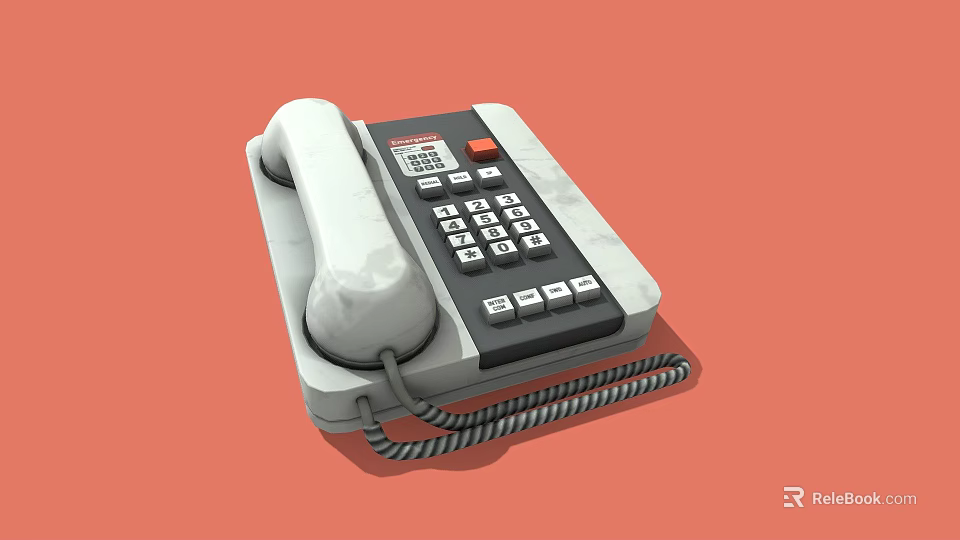 Vintage Landline Phone With Handset Keypad And Coiled Cord On Orange Background 3d model 