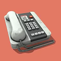 Vintage Landline Phone With Handset Keypad And Coiled Cord On Orange Background