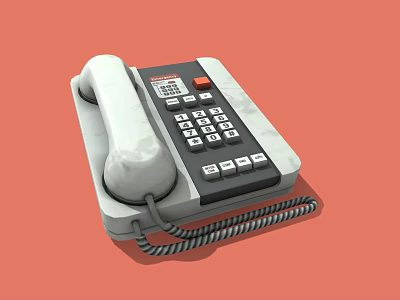 Vintage Landline Phone With Handset Keypad And Coiled Cord On Orange Background 3d model