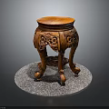 Traditional Chinese Wooden Stool With Carved Patterns And Round Top Design