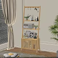 Light Wooden Shelf with Potted Plants Radio Photo Frames and Books in Cozy Interior