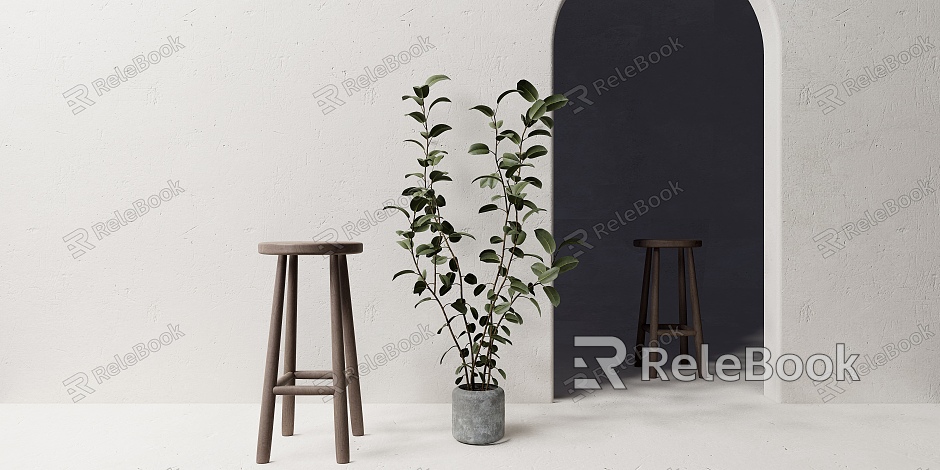 Bar Chair Log Stool Green Plant Potted Plant model