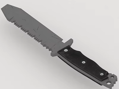 Tactical Survival Knife With Serrated Metal Blade And Black Handle With Screws 3d model