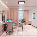 Light Colored Medical Reception Interior With White Walls Desk Computer And Green Plants