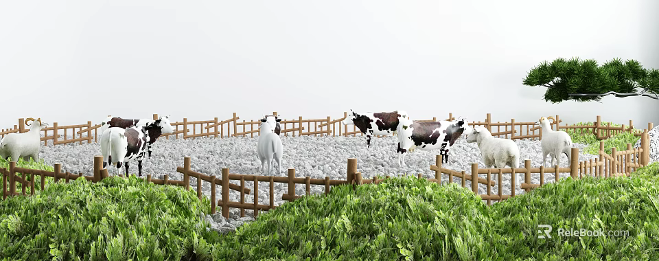 Reptiles In Wooden Fenced Enclosure With Green Plants And Gravel Ground 3d model 