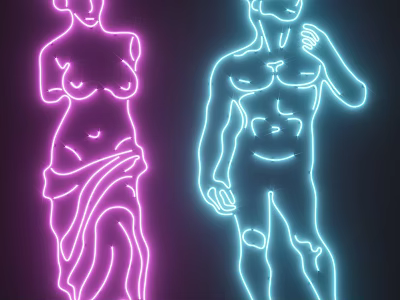 Neon Decorative Lights with Pink and Blue Human Figure Silhouettes on Dark Background 3d model