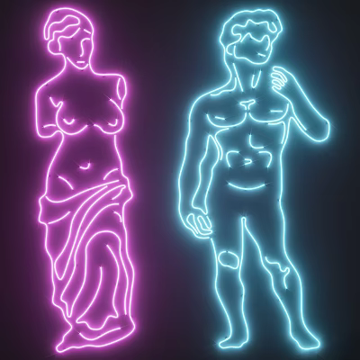 Neon Decorative Lights with Pink and Blue Human Figure Silhouettes on Dark Background 3d model